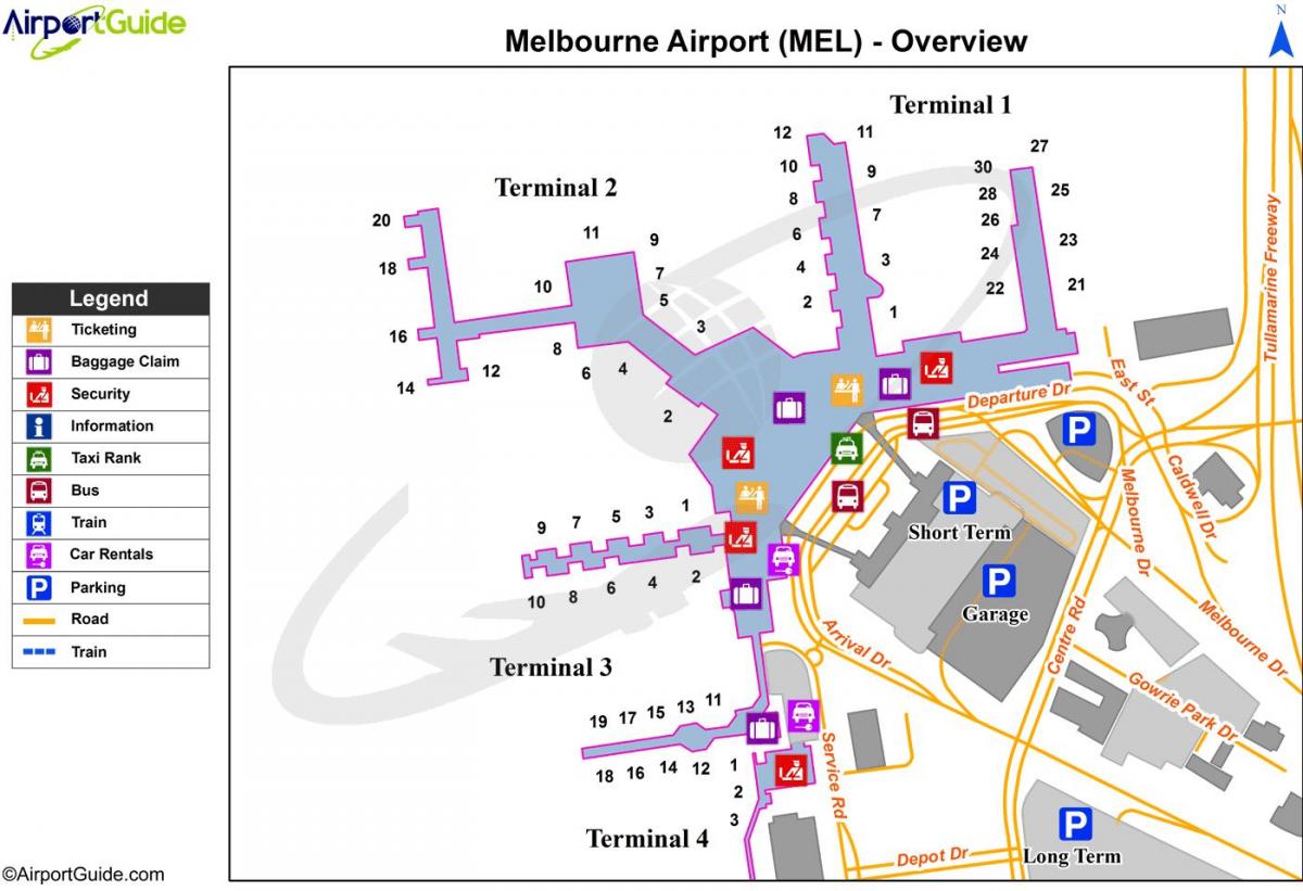 میلبورن Tullamarine ہوائی اڈے کا نقشہ